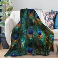 yaoola teal peacock feathers flannel blanket all season soft cozy plush bed throw fit bedroom living room sofa couch bedding of