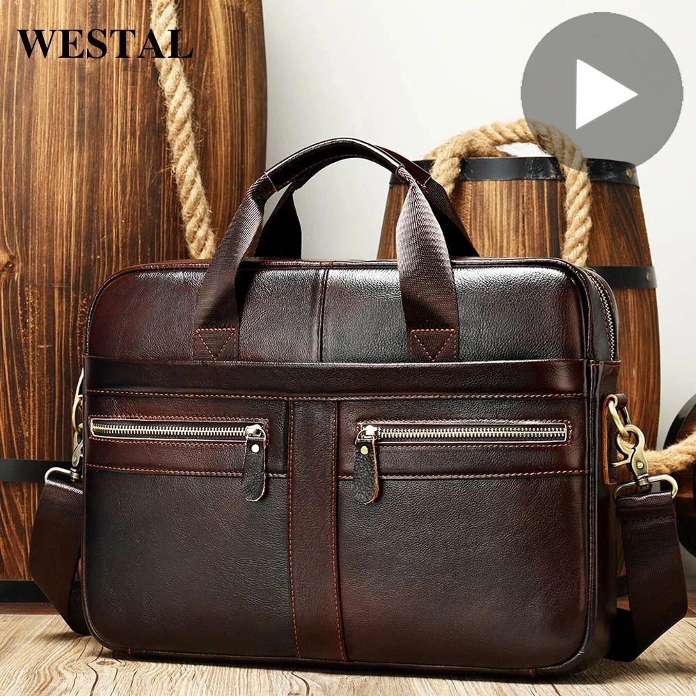 Men Briefcase For Document A4 Shoulder Genuine Leather Hand Bag Laptop Handbag Male Business Work Office Big Bolsas Fashion 2020