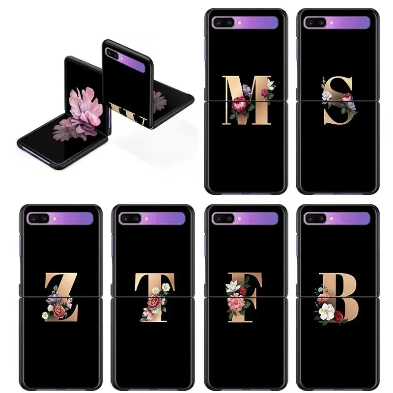 

Simple Gold Letter Floral Cell Phone Case For Samsung Galaxy Z Flip 3 5G Z Flip3 Cover SmartPhone Hard PC Coque Fundas Capa
