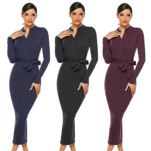 Fashion Women Knit Bodycon Sweater Dress Long Sleeve V Neck Jumper Pencil Slim Party Gown