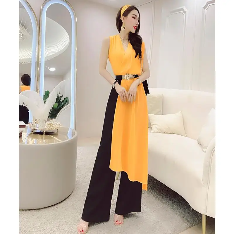 

Sleeveless Rompers Womens Jumpsuit Wide Leg One Piece Pants Irregular Combinaison Femme Elegante Korean Splicing Womens Clothing