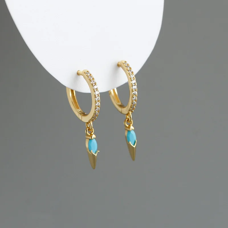 

PONYKISS Classic S925 Sterling Silver Colorful Pointed cone Zircon Huggie Hoop Earrings for Women Party Accessory Jewelry