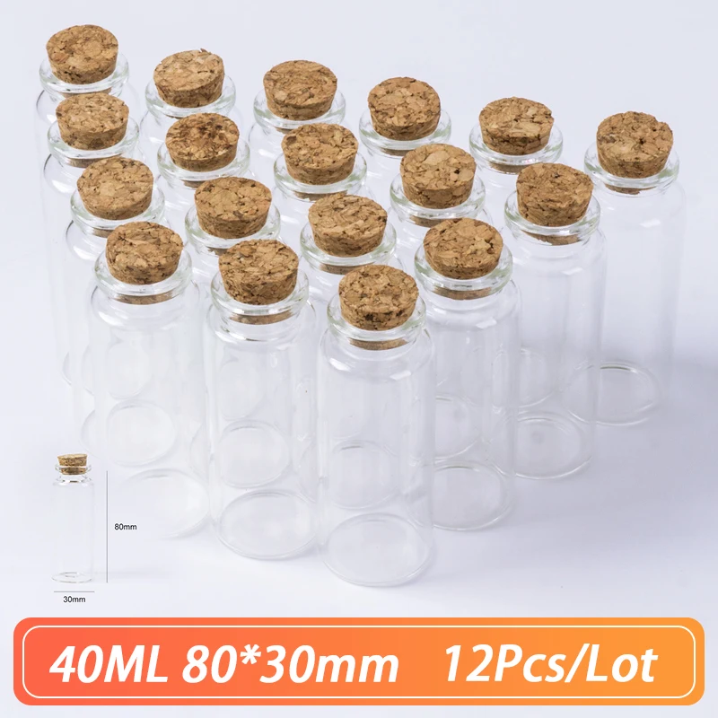 80*30 мм 40 мл маленькие стеклянные бутылки Пробка пробки поделки Банки мини