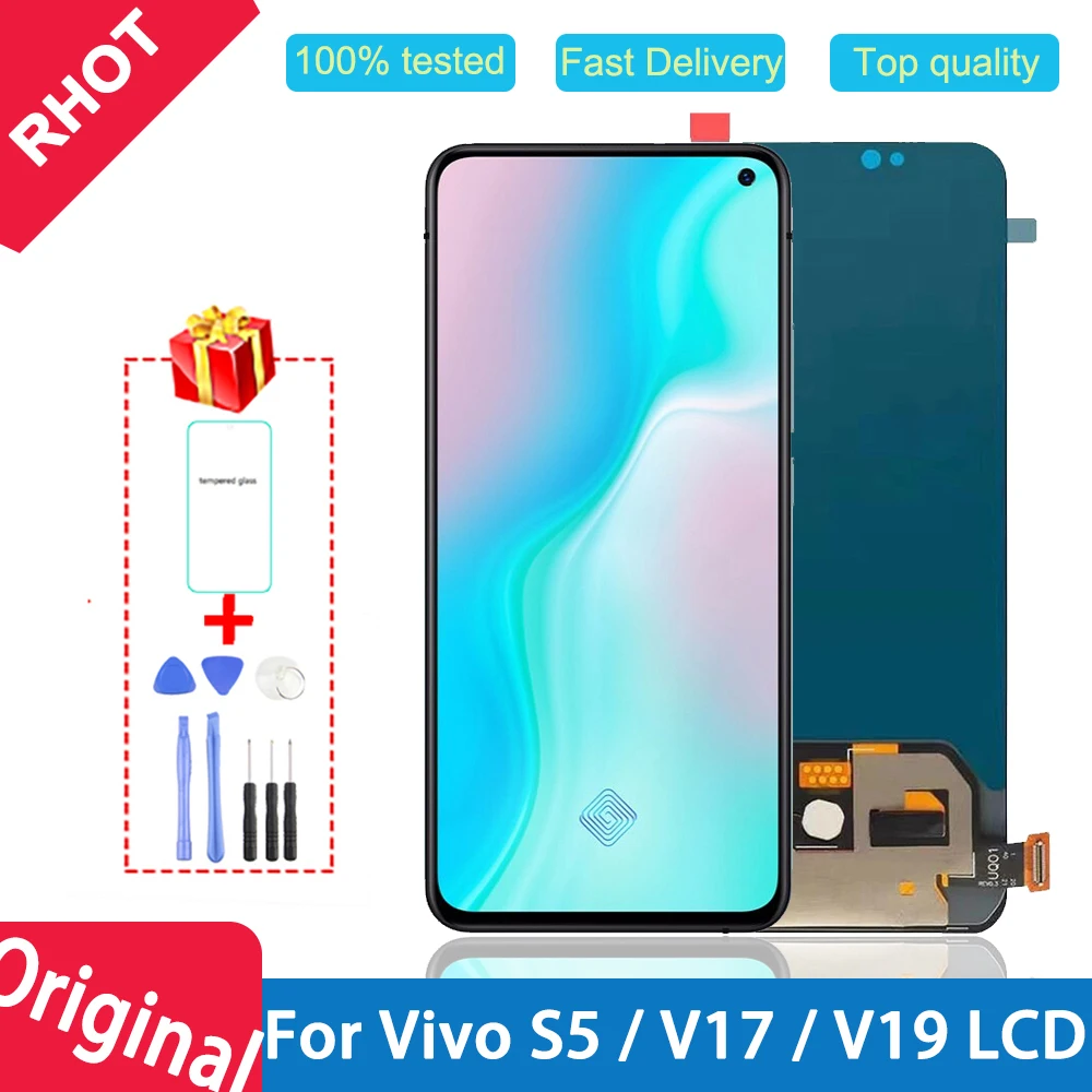 Reemplazo de pantalla LCD Original para Vivo S5, montaje de digitalizador con pantalla t&aacute;ctil de 100% pulgadas, probado al 6,44, para Vivo S5 V1932A,V1932T-0