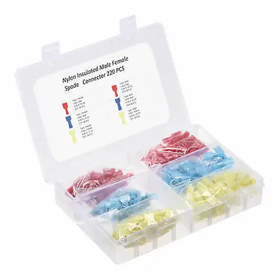 

Wire Terminals Connector Crimp Spade Nylon Insulated Male Female Kit Set 220 Pcs