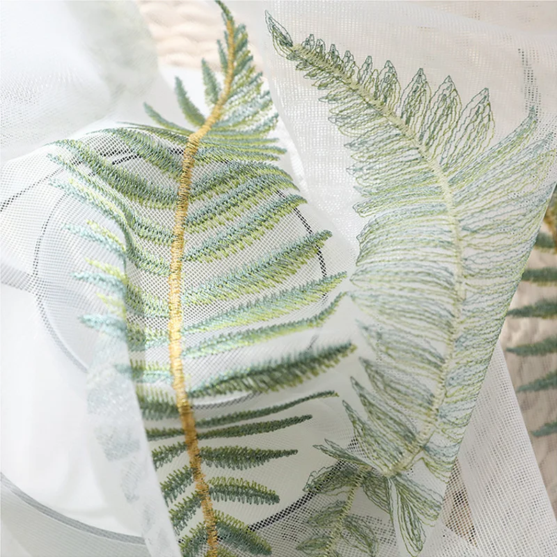 Тюлевые шторы с вышитыми зелеными листьями для гостиной спальни кухни