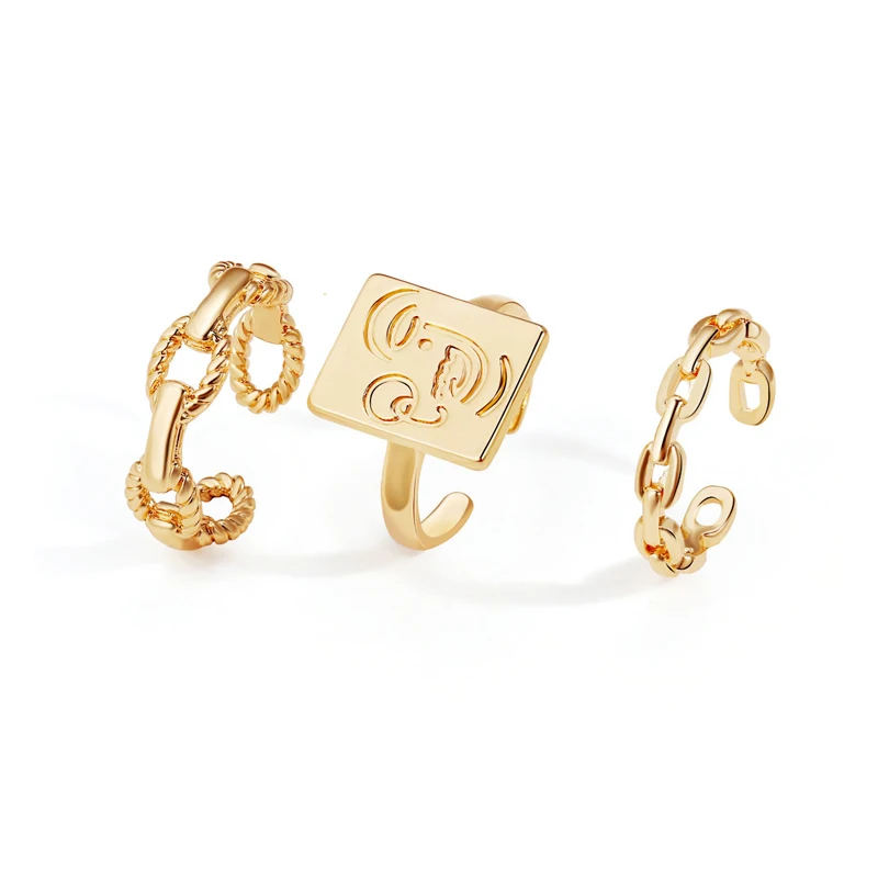 

Retro European and American Fashion Face Simple Link Chain Shaped Rings For Women Adjustable Ring Jewelry Accessories Gift