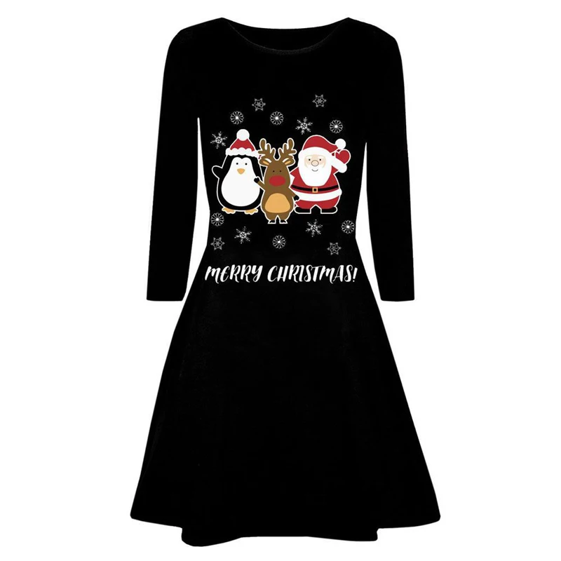 Рождественское осеннее платье для женщин с принтом и длинным рукавом мини платья