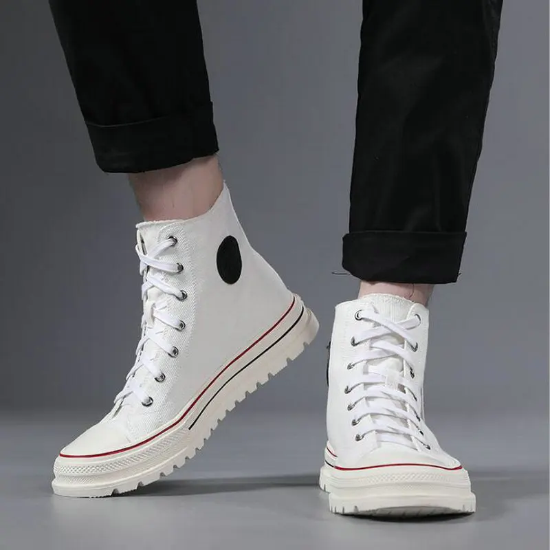 Мужские черные 2019 осенние высокие мужские парусиновые повседневные туфли