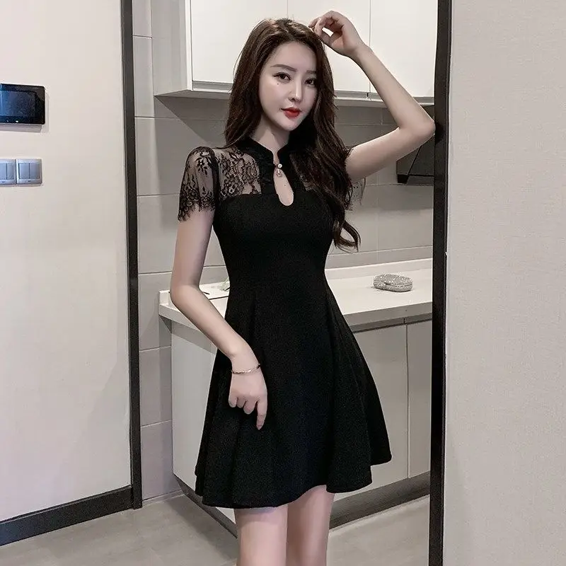 

Lace kawaii dress 4XL summer dress traf2021 new plus size women's cheongsam improved little black skirt