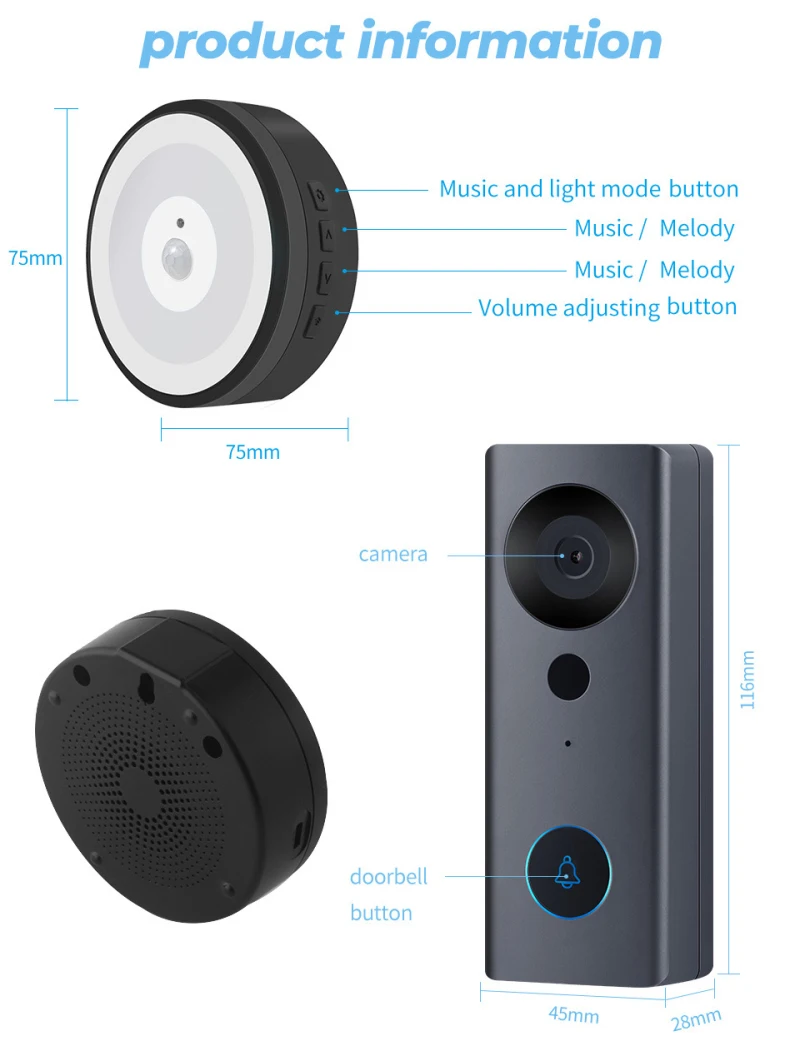 

2021 NEW Tuya Wireless 1080P WIFI High Definition Visual Intelligent Night Light PIR Motion Doorbell Camera Voice Intercom Alarm