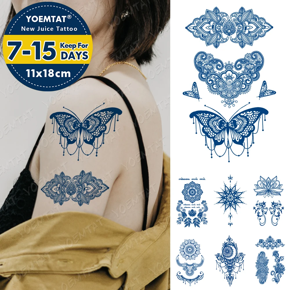 

Juice Ink Tattoos Body Art Lasting Waterproof Temporary Tattoo Sticker Mandala Flower Tatoo Henna India Arm Fake Tatto Women Men