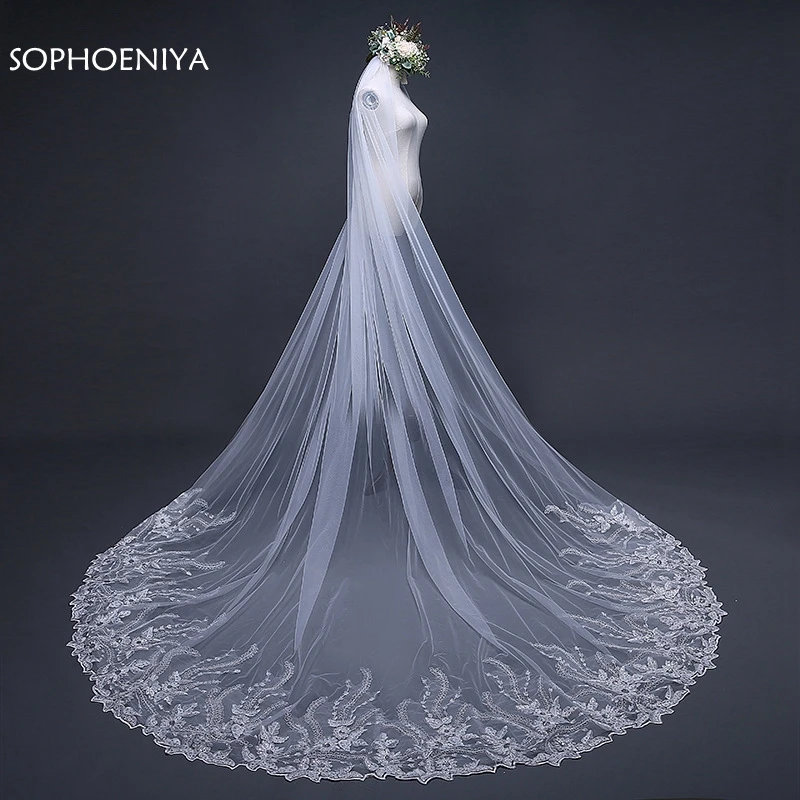Новое поступление длинные аксессуары свадебная Кружевная аппликация вуаль