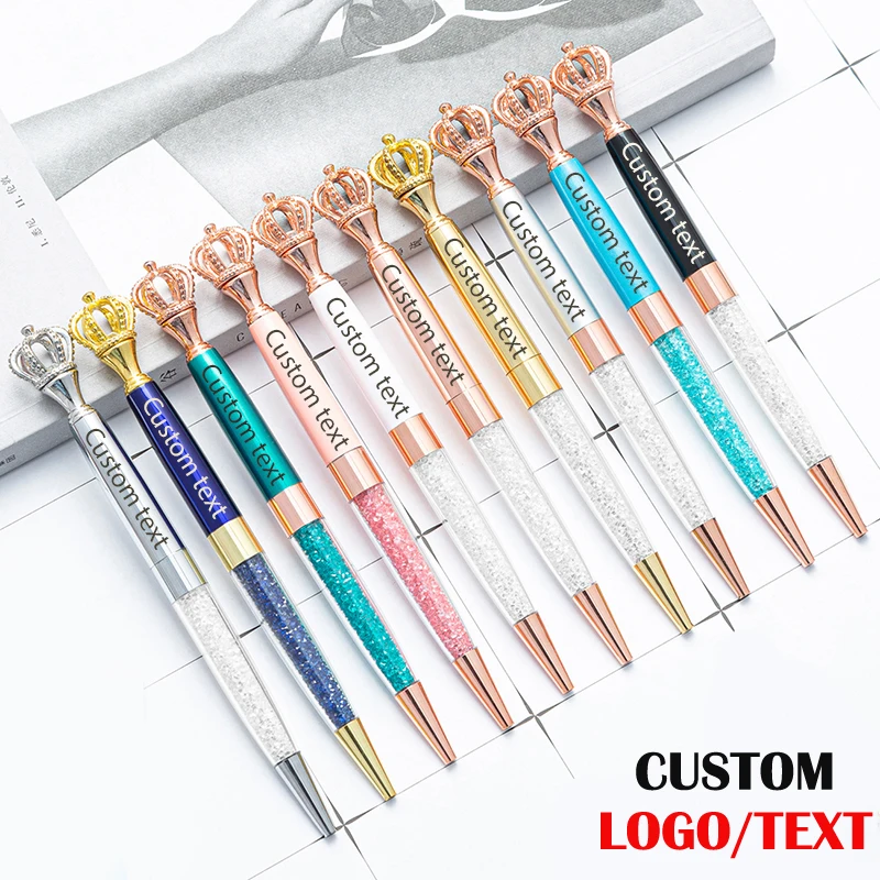 100Pcs Customizable Logo Metal Crown Ballpoint Pen Gift Pen  School Student Office Stationery Wholesale Lettering Engraved Name
