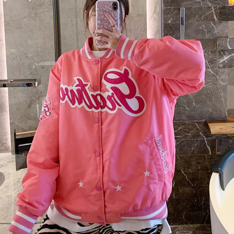 Американский бомбер бейсбольная куртка с вышитыми буквами для женщин и мужчин