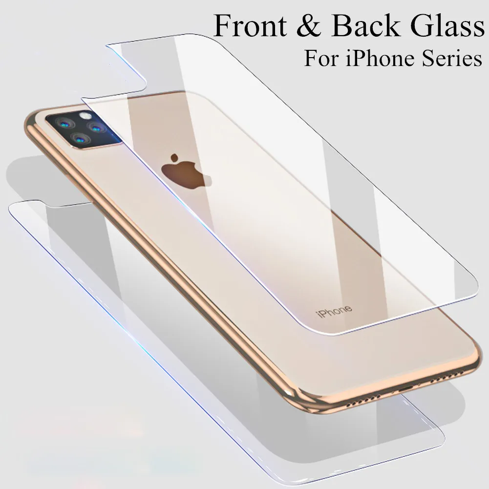 Переднее + заднее закаленное стекло 2 шт. для iPhone XS 11 12 Pro Max Mini X XR Защита экрана 8 7 6 6S