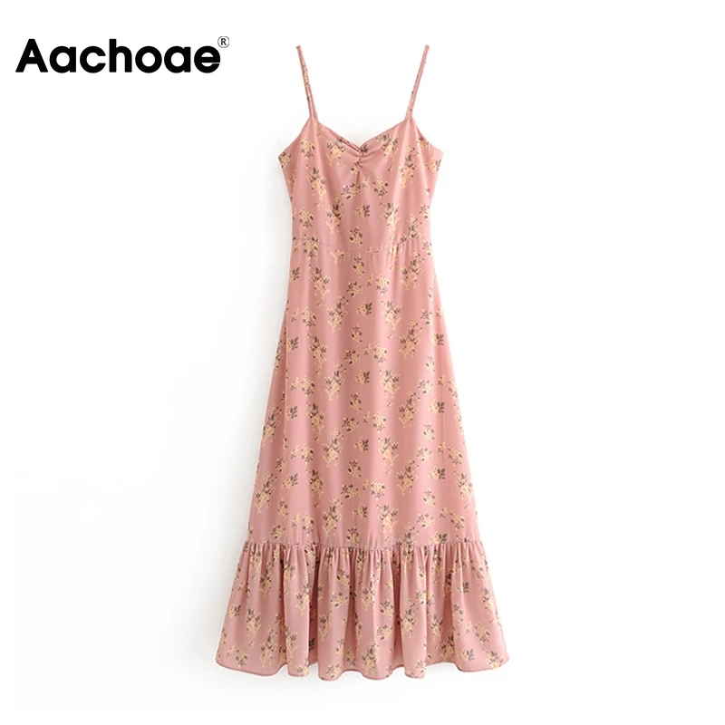 Aachoae Boho женское платье на бретельках миди с цветочным принтом без рукавов