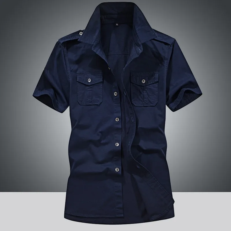 A05 Dark Blue 6XL, военная Летняя мужская рубашка карго, короткий рукав, хлопок, армейская рубашка, мужские повседневные рубашки, тактическая Мужская рубашка, Chemise Homme Plus - Цвет: A05 Dark Blue