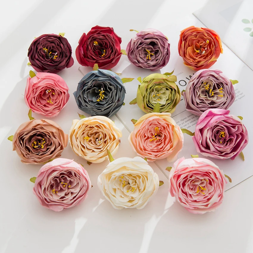 

5/10Pcs Home Decorations for Christmas Artificial Flowers Silk Roses Wedding Decorative Wreaths Stamen Fake Peony Outdoor Garden