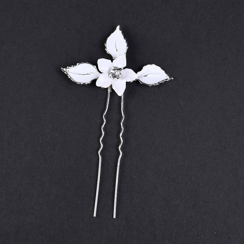 4 шт Серебряный цвет белый цветок лист шпильки для волос женщин Свадебные