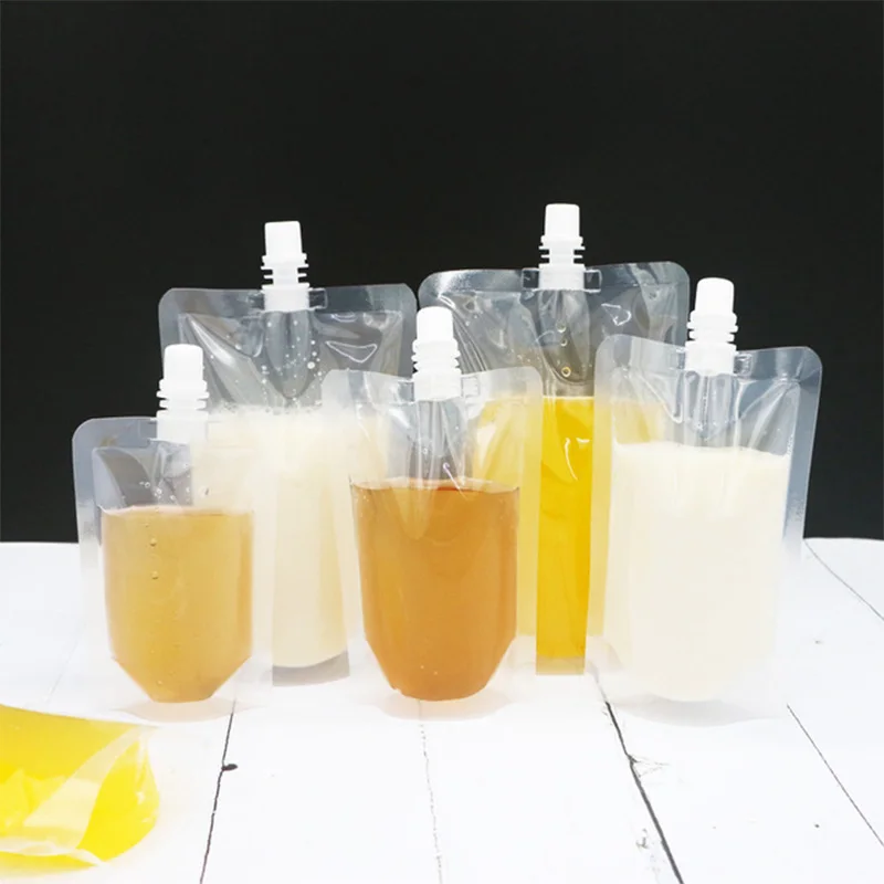 300PCS Clear Standing Up Poly Drink Packaging Spout Bag Doypack Liquid Pouches for Beverage Milk Fruit Juice Package Bags | Дом и сад