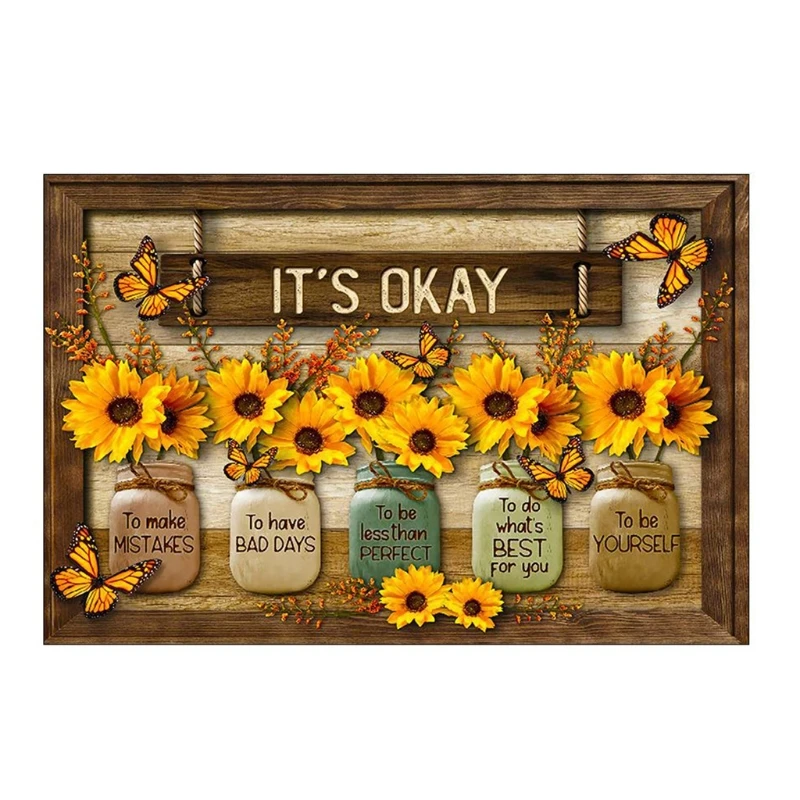 

Butterfly Sunflower Wall Art Painting Its Ok Framless Canvas Print Picture Decor