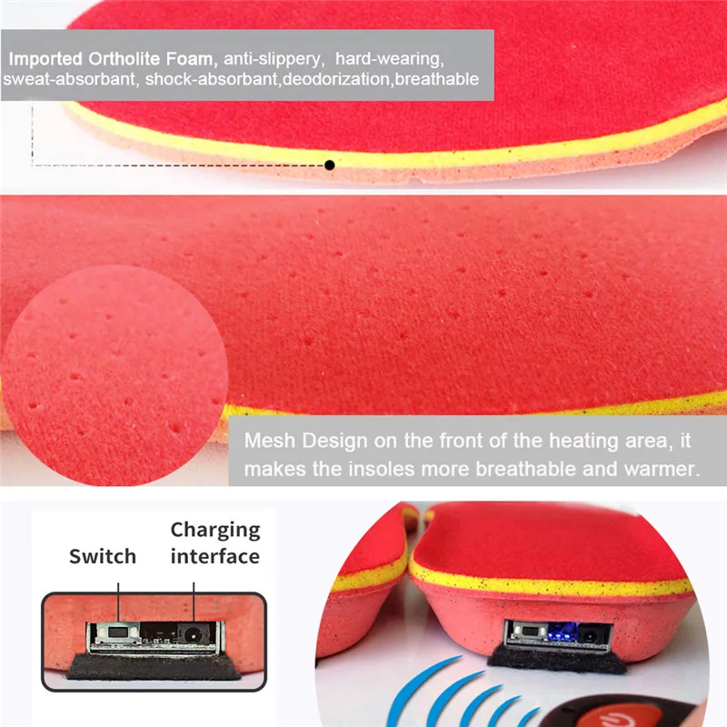 2300/2000mAh Wireless Winter Electric Heated Insoles with Remote Controller Size EUR 35-46# Material EVA Thermal Heating Insoles