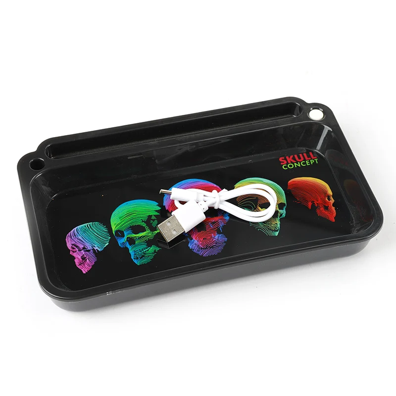 Free Shipping LED Lights Rolling Tray Rechargeable Glow Tobacco Tray Grinder Cigarette Tray With Lid Smoking Accessories
