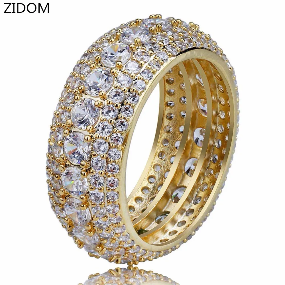 Мужские круглые кольца в стиле хип-хоп со сверкающими вставками из циркония