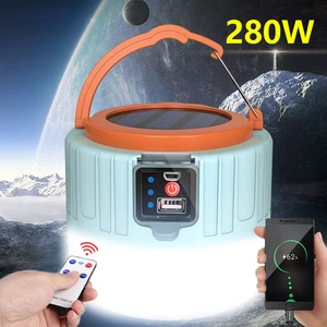 led solar camping light spotlight portable solar emergency led tent lamp remote control phone charge outdoor for hiking fishing free global shipping