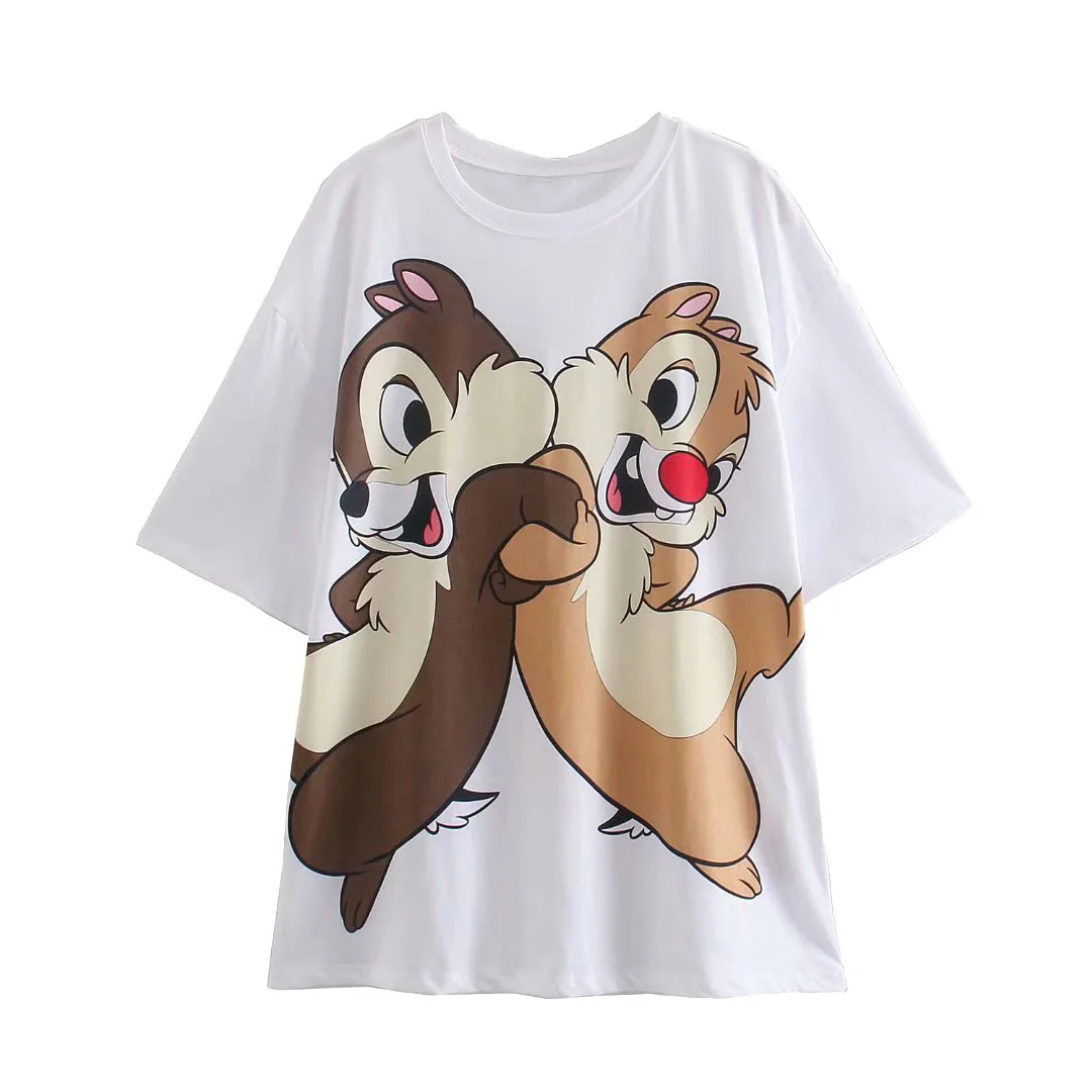 

Disney 2021 chip 'n' dale T-shirt short sleeve Harajuku trend Joker fun cartoon female white short sleeve miraculous ladybug