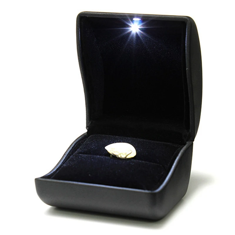 

Jewel Ring Box Jewelry Gift Wedding Engagement Black With LED Light