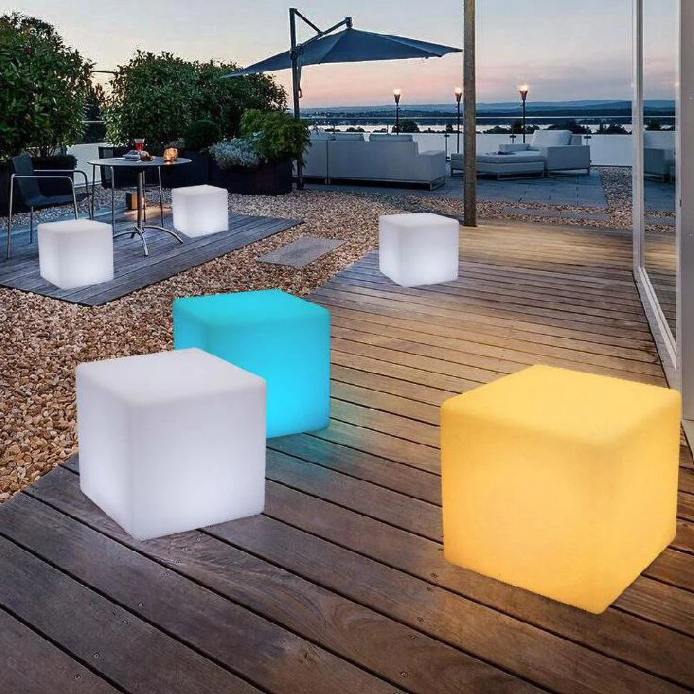 

LED Cube Night Light RGB Courtyard Lamp Garden Square chair Decoration outdoor waterproof USB Recharge Bar KTV Creativity