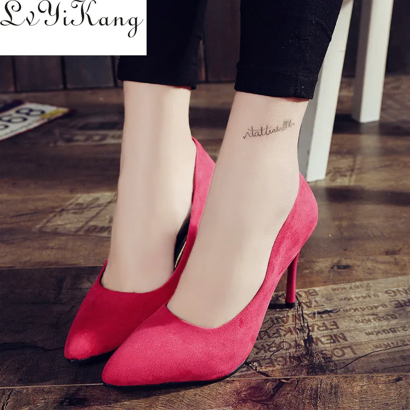 2017 HOT Women Shoes Pointed Toe Pumps Suede Leisure Dress High Heels Boat Wedding Tenis Feminino 10cm | Обувь