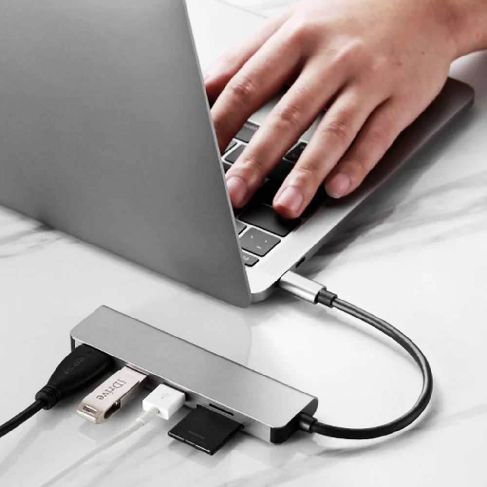 адаптер 5 в 1 hub type c с hdmi usb3 02 tf sf тип 5 в 1 для