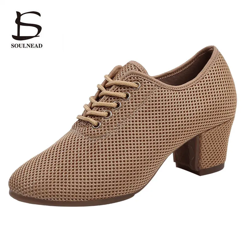 Women Jazz Latin Dance Shoes Adult Ballroom Salsa Tango Shoe Female Middle Heel Non-Slip Training Dancing Sneakers