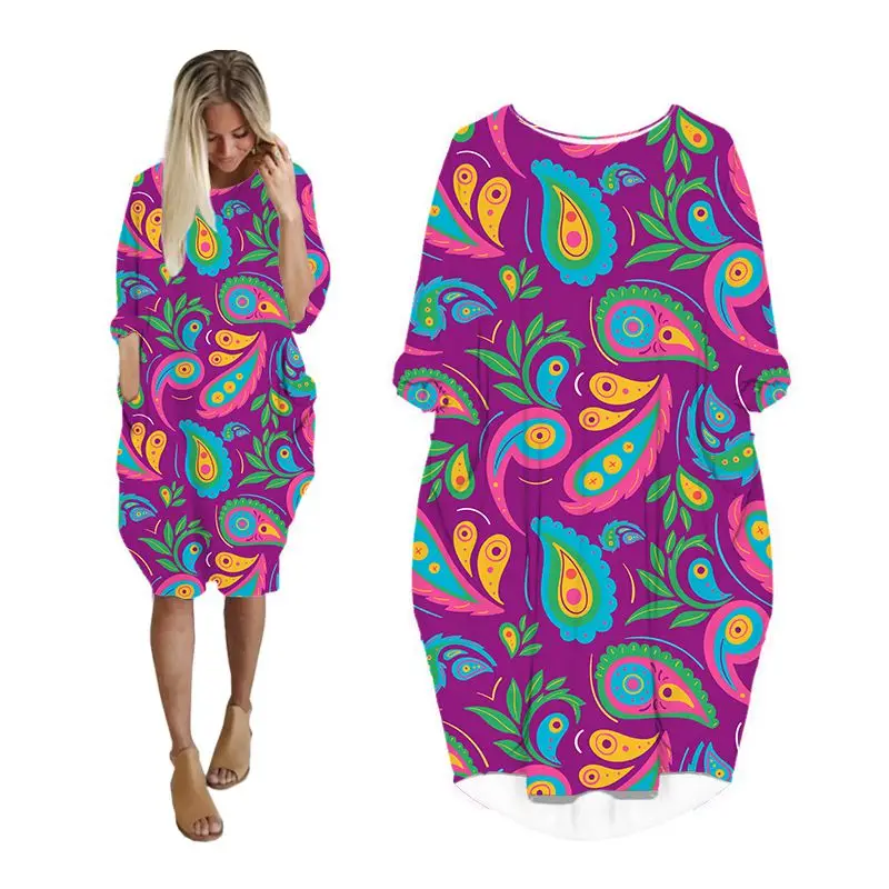 Женское платье с принтом пейсли уличная одежда длинным рукавом и 3d платья миди