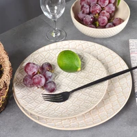 western style relief creative personality ceramic tableware large disk western food plate steak flat salad dishes plate dishes