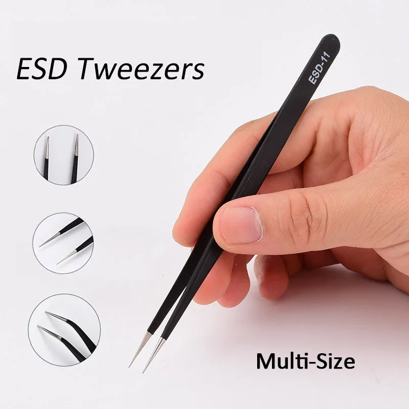 

5 Style Anti-static Precision Tweezers Multi Size Pinzas Pincet Stainless Steel ESD Tweezer Electronics Repair Tools Black Color