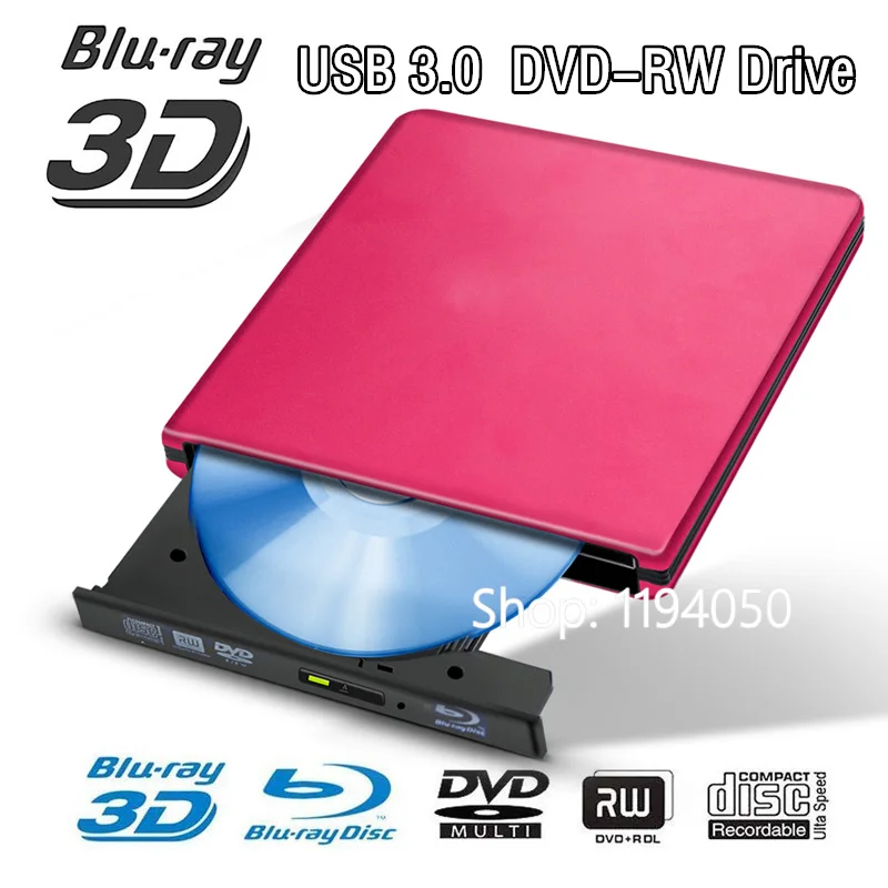 Алюминиевый Blu Ray привод Ультратонкий Внешний USB 3 0 горелка BD RE CD/DVD может