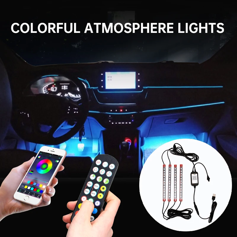 

LED Car Interior Atmosphere Light Backlit Rgb App Remote Light Blue Color Atmosphere Light Inner Foot Light New Style Decorative