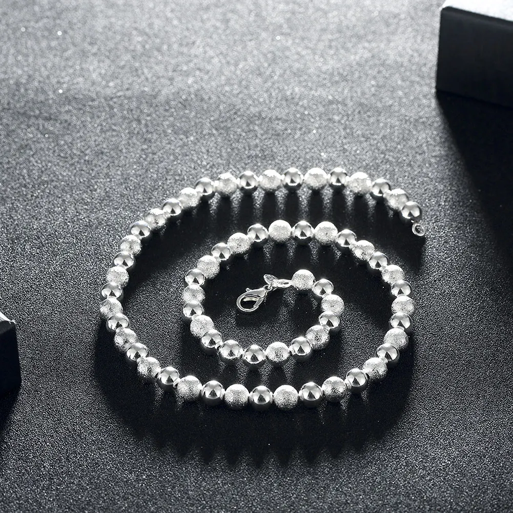 

Fine 925 Sterling Silver Necklaces Jewelry 20 Inches 8MM frosted smooth beads Fashion necklace wedding women Christmas Gifts