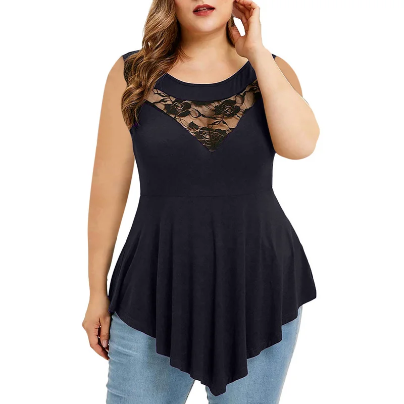 

Cofekate Tops for Women Sleeveless Tank Top Lace Shirt Slim Fit Irregular Hem Summer Ladies Clothes Holiday Women Sexy Tops