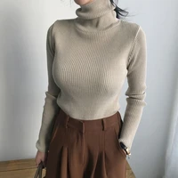 womens knitwear turtleneck basic sweater autumn winter warm long sleeve turn down collar slim pullovers jumper beige pink
