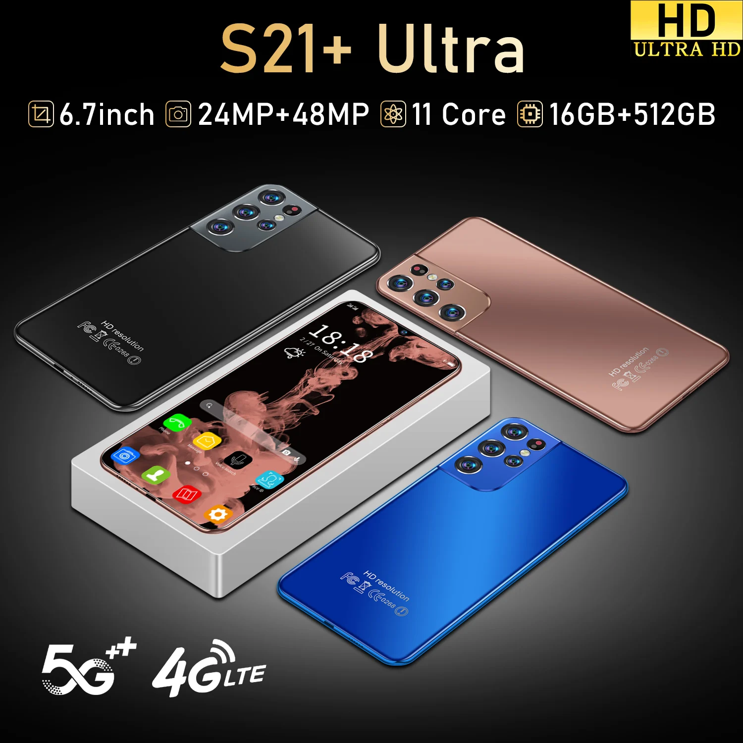 6 7 &quotGalax S21 + Ультра Сеть смартфон 16G Оперативная память 512G Встроенная MT6889 11 Core 48MP