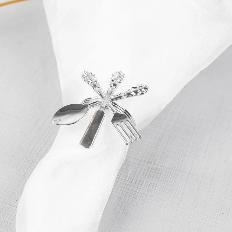 6 Pack Creative Napkin Buckle Fork Knife Spoon Silver Rings Tableware Holder for Wedding Party Table Decoration | Дом и сад