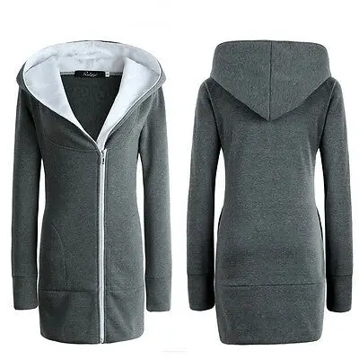 

Womens Ladies Zip Up Hoodie Hooded Longline Jacket Long Sleeve Warm Slim Outwear