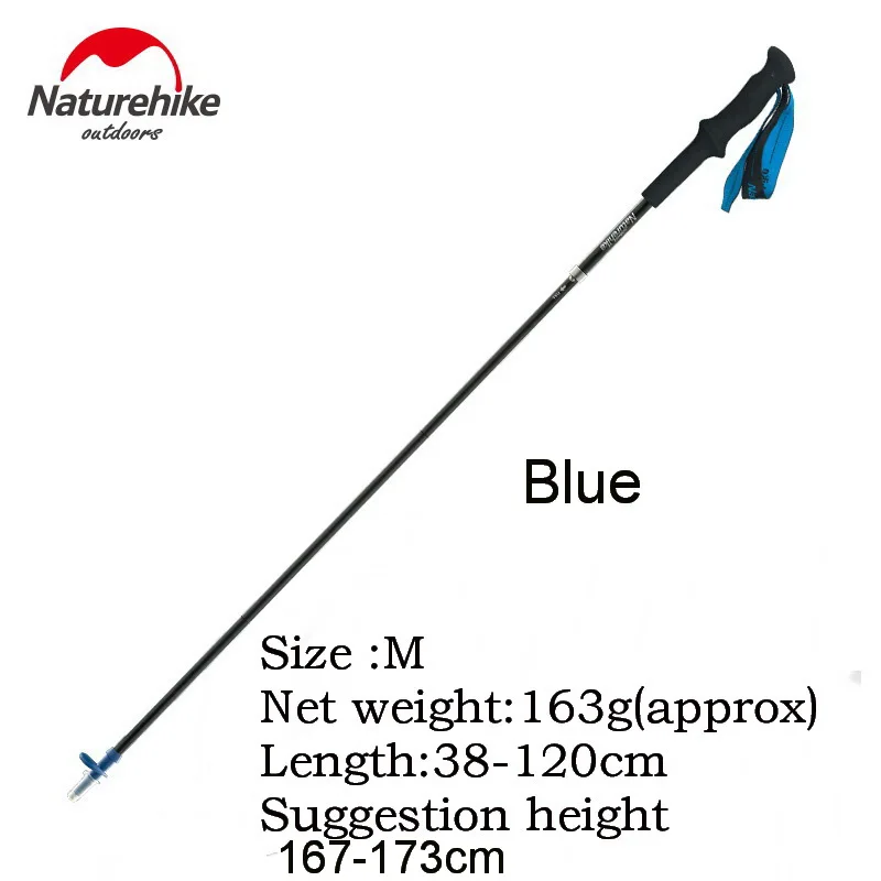 M blue Naturehike Carbon Fiber 4 секции сверхлегкие треккинговые палки Вольфрамовая сталь трость Беговая Пешие прогулки альпеншток S153g - Цвет: M blue