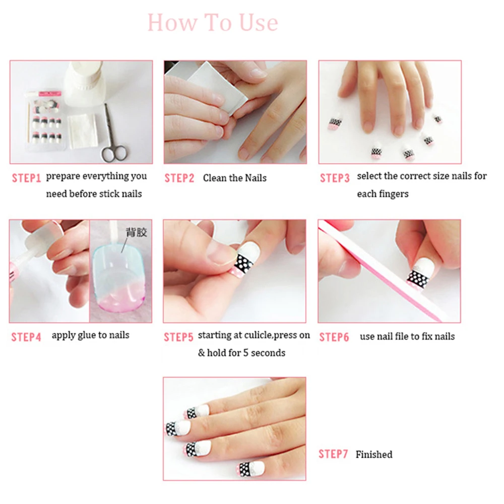 

24pcs Black Fake Nails Butterfly Acrylic False Nails Wearable Full Cover Press on Artificial French Nails Art Tips with Glue
