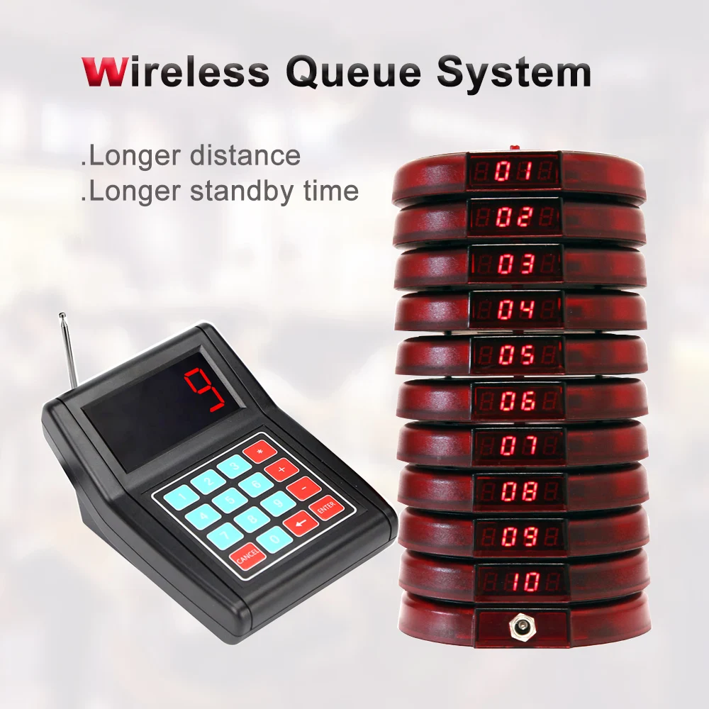 Wireless Coaster Paging Queueing System With 1 Keyboard Transmiktter 10 Pagers Receiver 1 Charger For Fast Food Restaurant